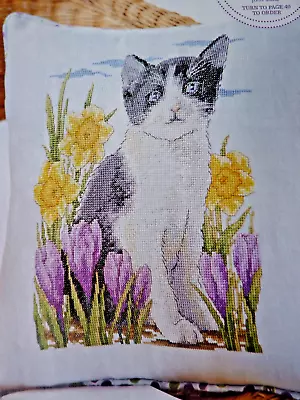 9423]X Stitch Chart-Black & White Cat Kitten With Daffodils & Crocus • £1.60