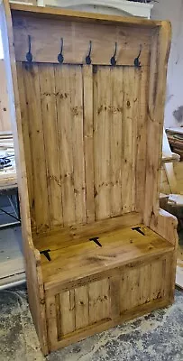 £460 • Buy New Handmade 3ft Solid Pine Rustic Hall Stand Shoe Storage Coat Stand