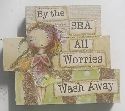 Mermaid By The Sea All Worries Wash Away Wood Plaque Wall Decoration EUC • $13.99