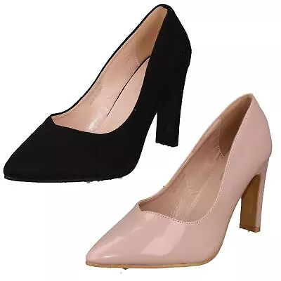 Ladies Spot On High Heel Slip On Wide Fit Court Shoes F9r0109 Size • £39.99