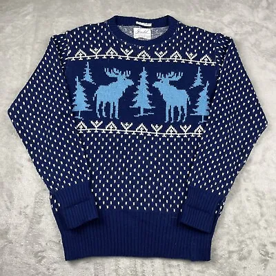 Vintage 50s Jersild Orlon Acrylic Moose Sparring Nature Knit Sweater Mens 42 • $79.99