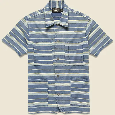 £232.01 • Buy Ralph Lauren RRL Indigo Striped Cotton Jersey Guayabera Camp Shirt New