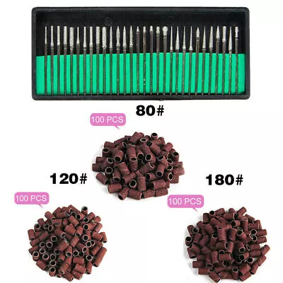 30Pcs Nail Art Polishing Drill Bits And 300 Pcs 3/32 Inch Sanding Bands Set Tool • $9.99