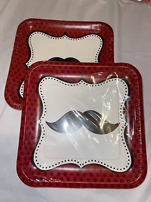 Lot Of 2 Mustache Dinner Plates Mustache Madness Paper Art NEW In Package • $7.50