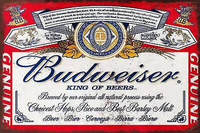 Budweiser Beer Advert Vintage Retro Style Metal Sign Bar Man Cave Pub • £3.49