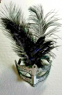 Masquerade Ball Mask Venetian Gems Glitter Silver & Black Party Prom Mardi Gras • $19.99