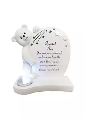 Son - White And Silver Teddy Plaque Grave Child Baby Memorial Ornament Tribute • £13.95