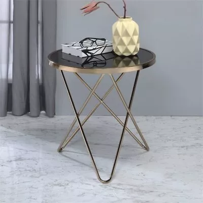 ACME Valora End Table In Black Glass And Champagne • $93.03