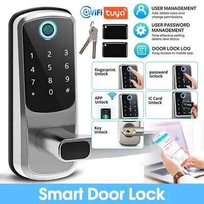 Electronic Smart Door Lock WiFi APP Fingerprint Card Password Key Home Handle • £73.14