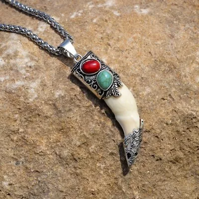 Men's Pendant Necklaces Tiger's Tooth Onyx Lapis Bone Coral Turquoise ALL Styles • $20