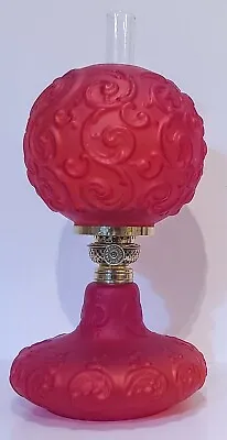 Miniature Lamp Listing 3 Of 7  Junior Banquet Embossed Scrolls  Red Satin Glass  • $625