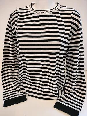 Stussy Unisex  Black White Stripe Long Sleeve Top Size Large • £30