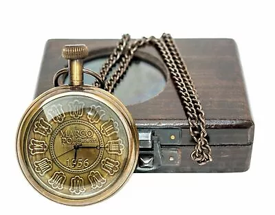 Antique Vintage Brass Marco Polo 1956 Pocket Watch Chronometer With Wooden Box • $26.32