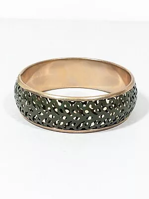 Vintage Green Metallic Open Work Gold Tone Bangle Bracelet Bali Style 8.5  • $6.99