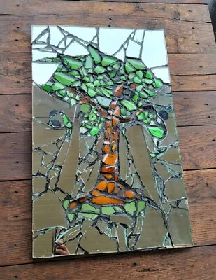 Beautiful Wall Hanging Art Cracked Broken Stained Glass Mosaic Art Tree 25 X16  • $156.60