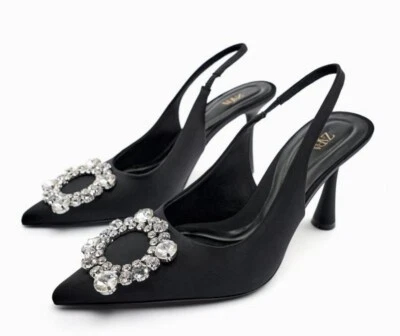 $28.99 • Buy ZARA NEW WOMAN SS23 BLACK EMBELLISHED HEELED SLINGBACK Sandals Shoes Size 9