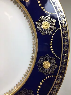 (6) Hutschenreuther Bavaria Cobalt Gold Encrusted & Beaded 11 In. CABINET PLATE • £375.22