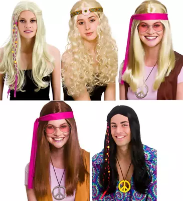 Hippie Wig Adults 1960s Fancy Dress Wig 60s Groovy Hippy Retro Men Ladies • £10.99