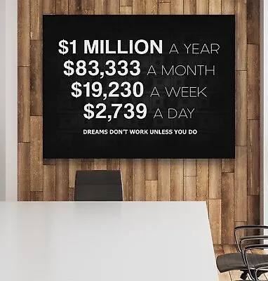 Millionaire Motivation Wall Art Motivation Canvas Print 1 Million Dollars A Year • $49.95