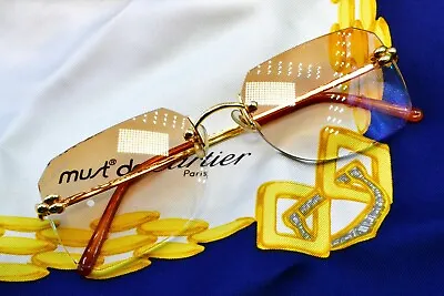 Cartier Vintage Y2k Rimless 18k 750 Solid Gold Sunglasses Glasses Grain De Riz • $6299.99