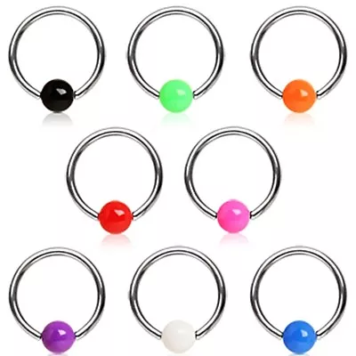 New Surgical Steel BCR Captive Bead Ring Cartilage Lip Labret With Acrylic Ball  • £2.06