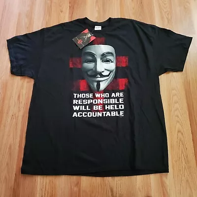 Vintage V For Vendetta Shirt Mens 2XL XXL Black Movie Comics DC Deadstock • $20