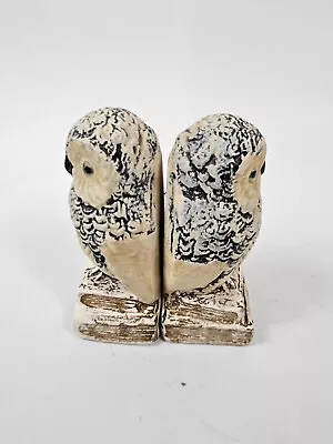 Vintage Mid Century Owl Bookends 6.5  Plaster Chalkware • $24.99