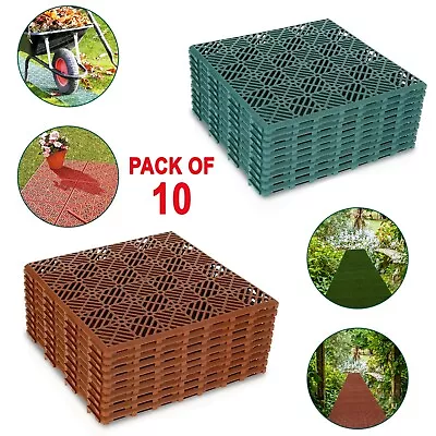 10pc Interlocking Plastic Garden Tiles Nonslip Path Floor Lawn Paving Patio Deck • £12.85