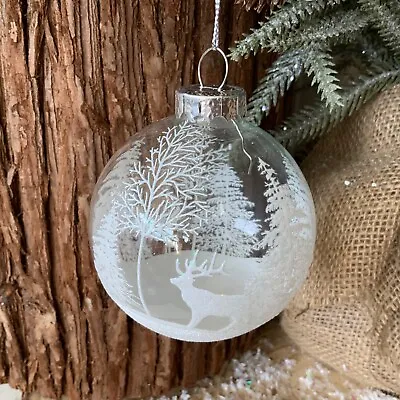 £8.59 • Buy Snowy Winter Wonderland Reindeer Glass Christmas Tree Gisela Graham Decoration