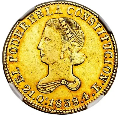 Ecuador 1838-ST Gold 4 Escudos NGC AU50 Extreme Rarity ! ! • $18063
