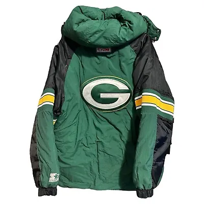 Vintage Green Bay Packers Starter Full Zip Puffer Jacket Size XL Green Nfl • $64.99