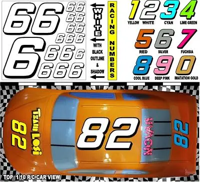 WHITE  (#6's) Racing Numbers Decal Sticker Sheet 1/8 - 1/10 -1/12 RC Honda-Lexus • $13.66