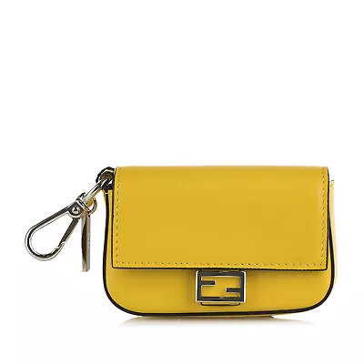 Authenticated Fendi Nano Baguette Yellow Calf Leather Clutch Bag • $439.99