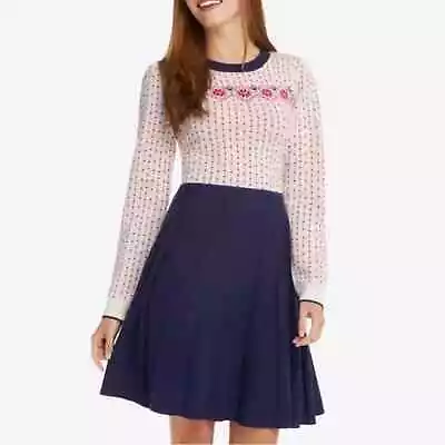 Draper James Large Wool Blend Fair Isle Fit Flare Sweater Dress White/Red/Navy • £94.04