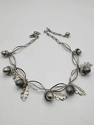 Vintage Silver Tone Acorn Dangle Charms Choker Necklace • $48
