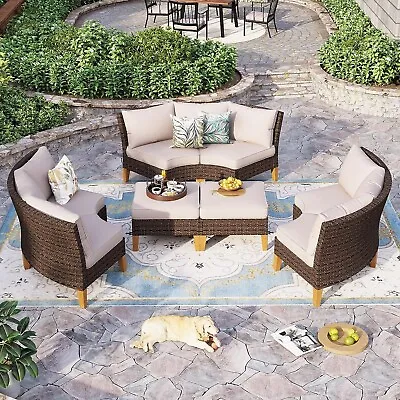 Outdoor Patio Furniture Sets Half-Moon Curved Sectional Sofa Rattan Wicker Chair • $999.99