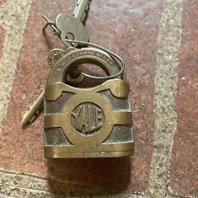 Antique VINTAGE YALE& Towne Brass LOCK Padlock& Keys • $55