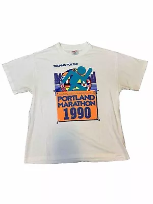 Vintage Portland Oregon Marathon 1990 T Shirt Single Stitch Sz Large Tee Jays • $12