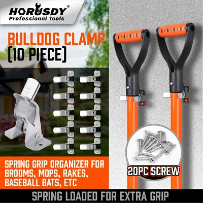 Garden Tool Organizer 10 Pack Shovel Holder Wall Mount Broom Mop Spring Grip H-D • $9.99