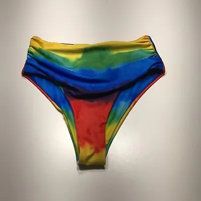 Zaful Bikini Swim Bottom Womens Size M/6 Convertible Rainbow Pride High-Waisted • $12.99