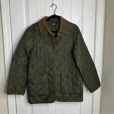 Vintage Green Quilted Insulated Barn Chore Coat Jacket Size Medium Corduroy • $45.50
