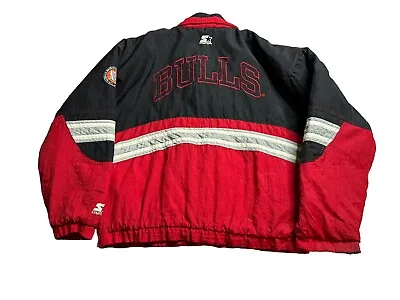 Vintage Chicago Bulls NBA Starter Pullover 1/4 Zip Jacket Red Large • $59.48