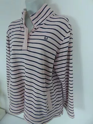 Crew Clothing Cotton Polyester Pink Striped 1/4 Zip Long Sleeve Top Size 16 • £4.99