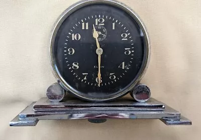 Unusual  Elgin 8 Day  Clock Mounted In Art Deco Chrome Case With  Exposed Back • $40