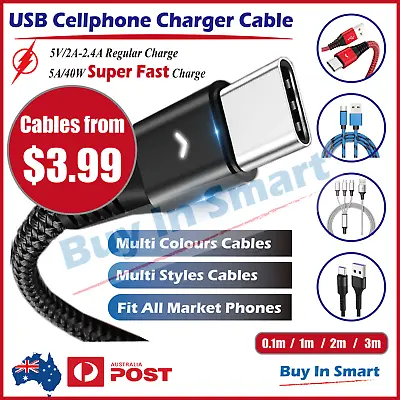 Charger Cable USB Charging Data Sync Cord Compatible Type C Micro USB Mobile • $4.40