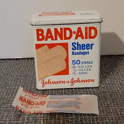 VTG 1980s BAND AID Tin 50 Sheer Bandages EMPTY 1983 Johnson & Johnson Set Prop • $15