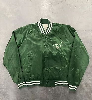 VINTAGE Philadelphia Eagles Jacket Mens M Kelly Green Satin Bomber 80s USA NFL • $180