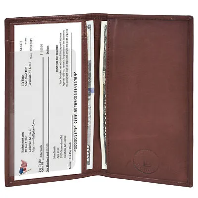 Leatherboss Genuine Leather PLAIN RFID Checkbook Cover With ID Slot Dark Brown • $10.99