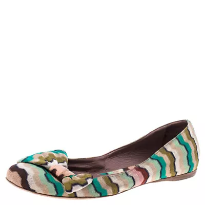 Missoni Multicolor Knitted Fabric Bow Ballet Flats Size 37 • $203.70