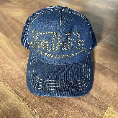 Vintage VON DUTCH Jean Trucker Hat With Rhinestone Denim/Gold • $50